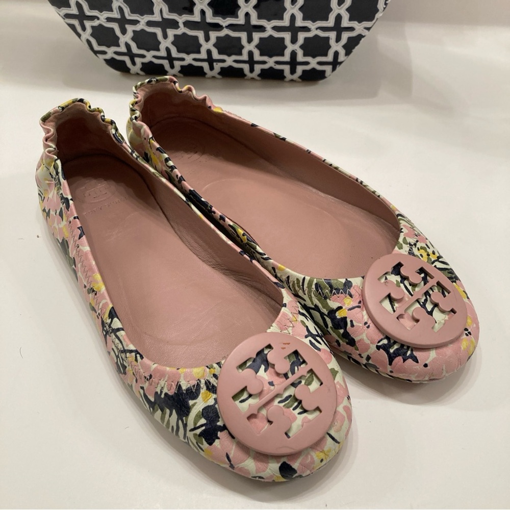 EUC Tory Burch Minnie Traveler Leather Flats - Floral 6.5